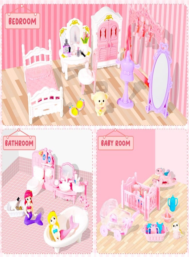 Pamonrueer 92 Pcs Miniature Furniture Set Accessories Mini Furniture Plastic Bedroom Living Room Bathroom Kitchen Kit Small Pink House for Birthday Gift - Image 4